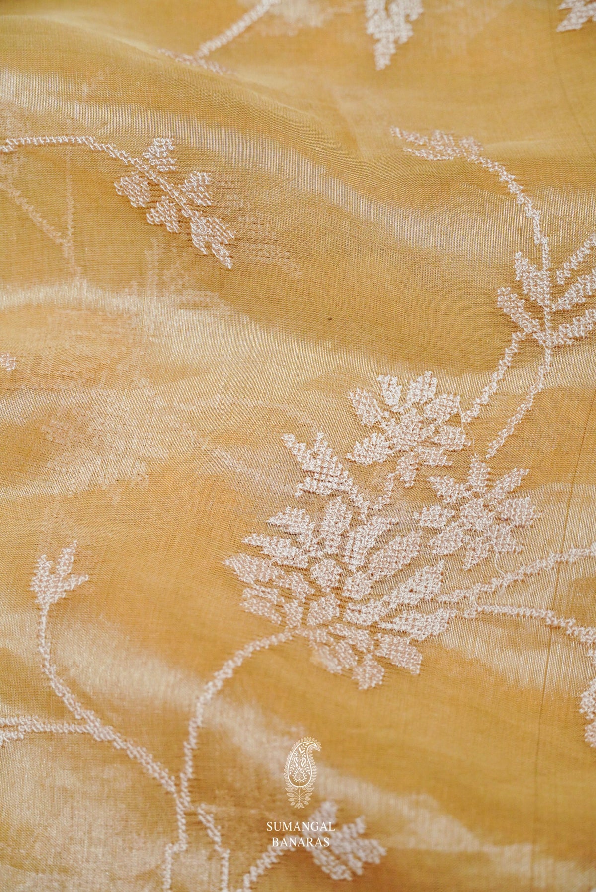 Handwoven Golden Yellow Banarasi Tissue Silk Saree