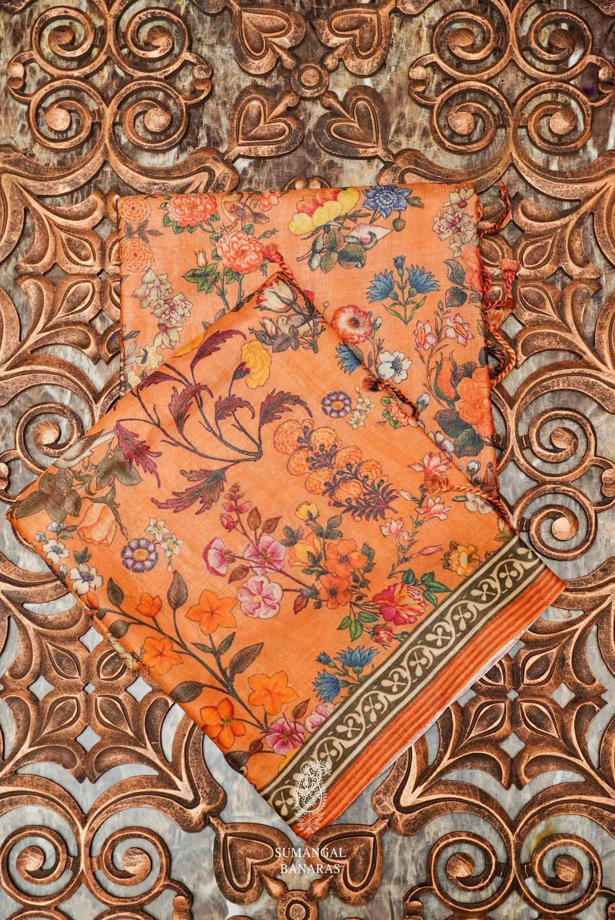 Handwoven Saffron Banarasi Moonga Silk Saree