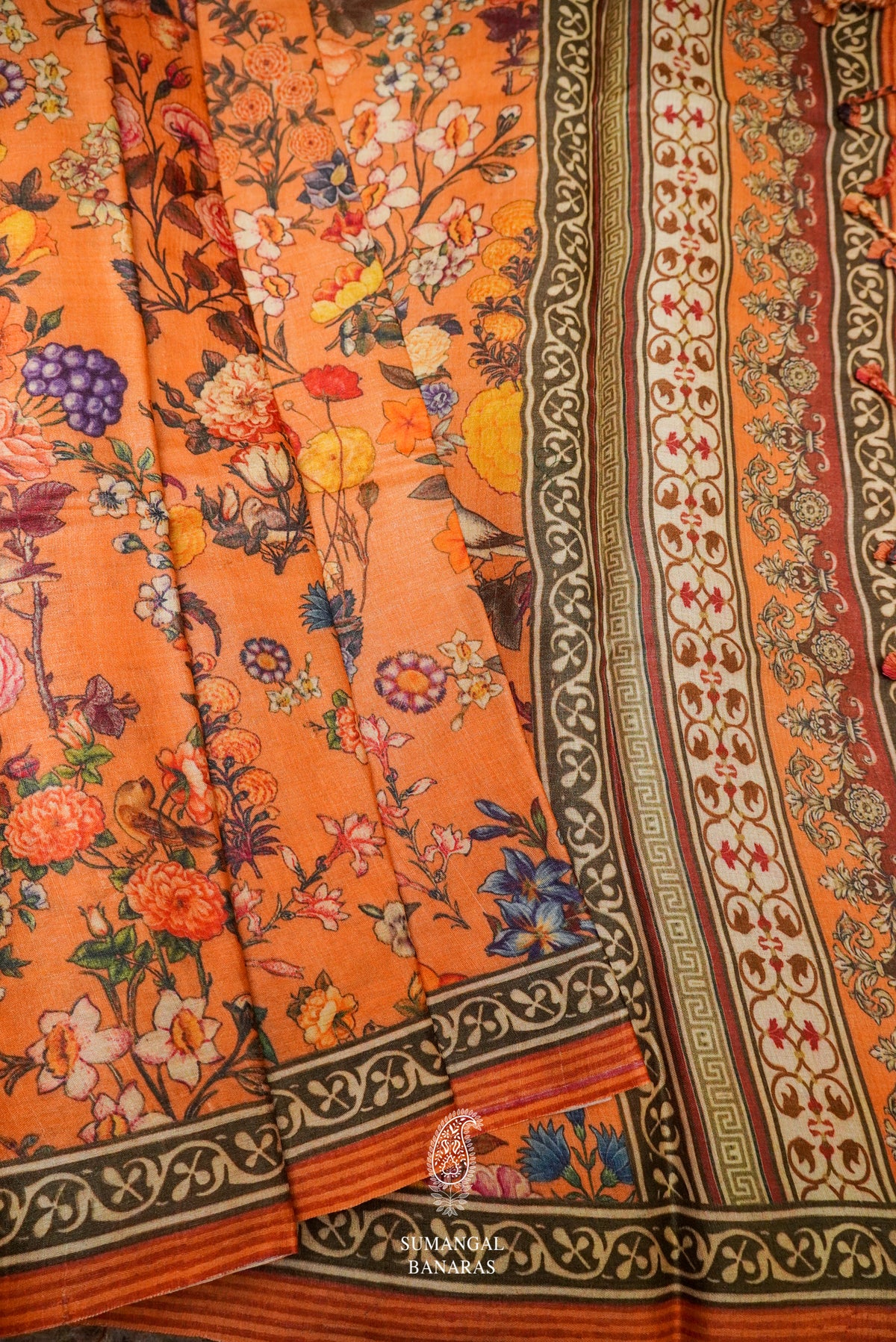 Handwoven Saffron Banarasi Moonga Silk Saree