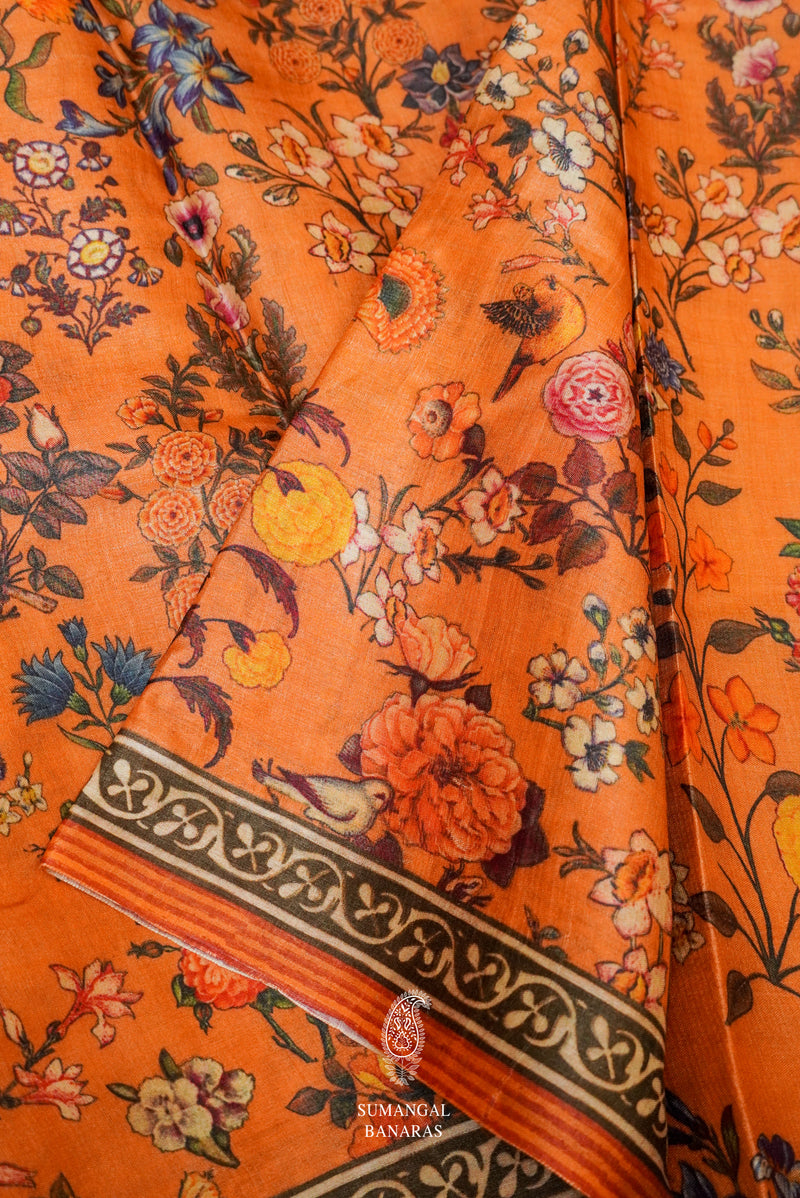 Handwoven Saffron Banarasi Moonga Silk Saree