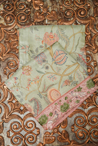 Handwoven Pista Green Banarasi Muslin Silk Saree