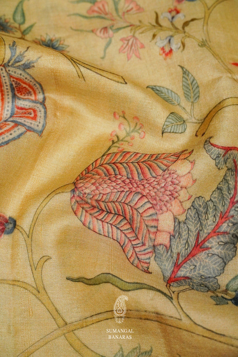 Handwoven Golden Yellow Banarasi Muslin Silk Saree