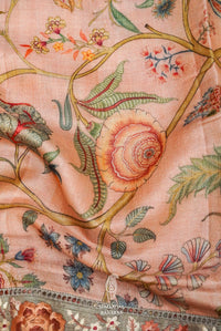 Handwoven Peach Banarasi Muslin Silk Saree