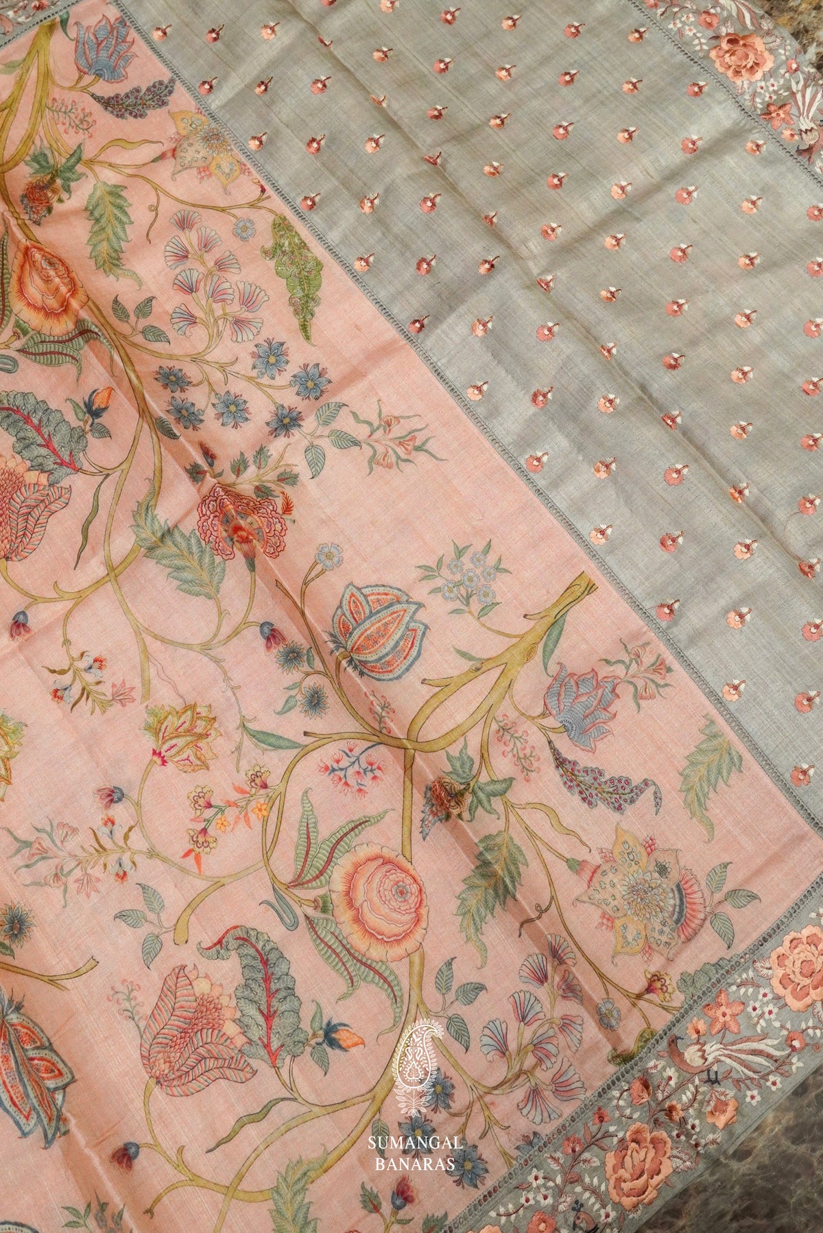 Handwoven Peach Banarasi Muslin Silk Saree