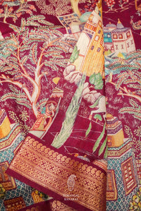 Handwoven Wine Banarasi Tussar Silk Saree