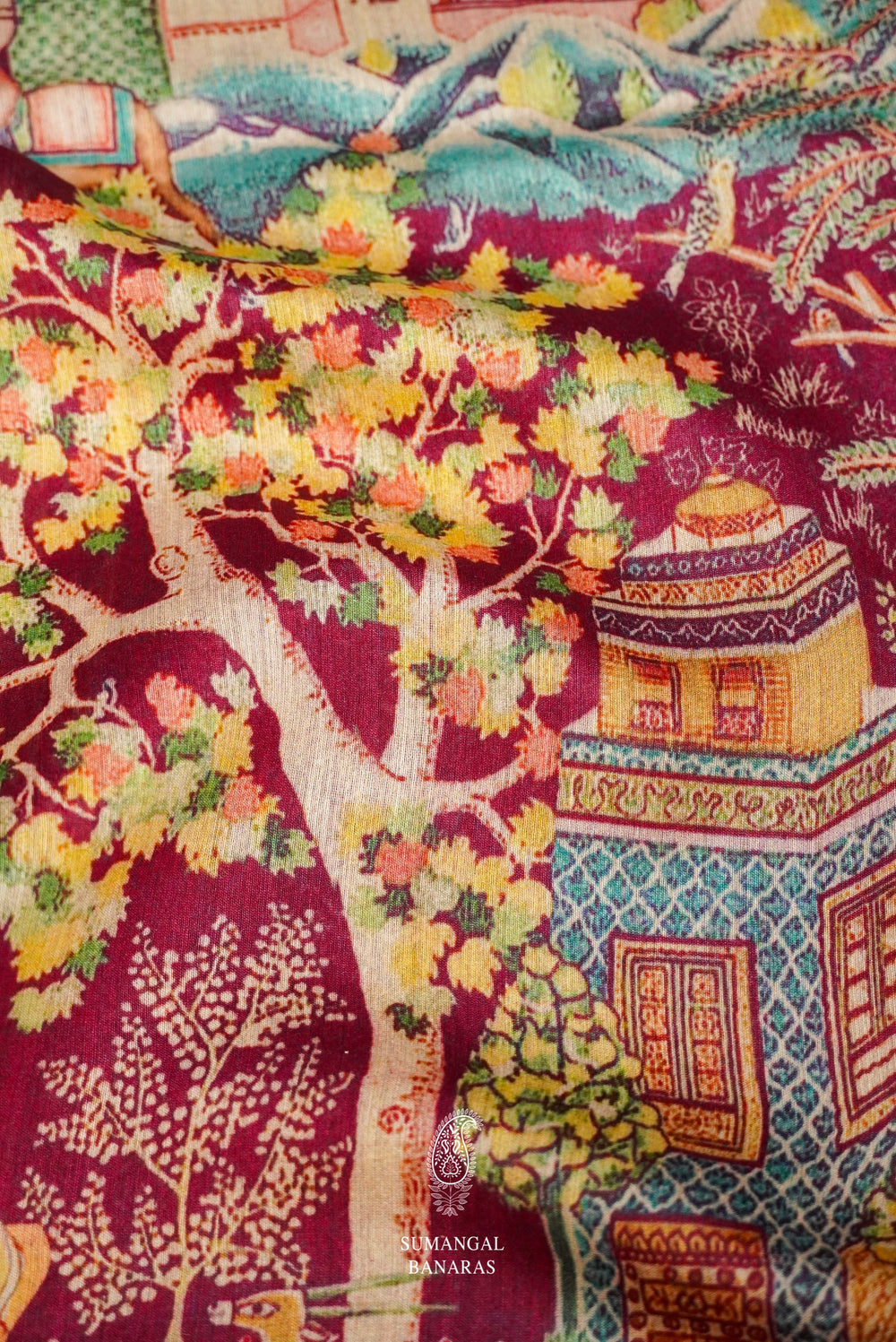 Handwoven Wine Banarasi Tussar Silk Saree
