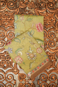Handwoven Olive Green Banarasi Muslin Silk Saree