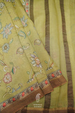 Handwoven Olive Green Banarasi Muslin Silk Saree