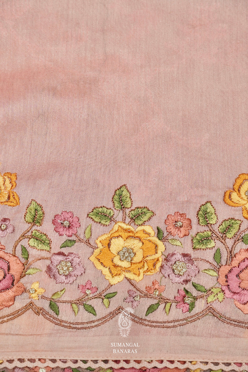 Handwoven Peachy Pink Banarasi Organza Saree