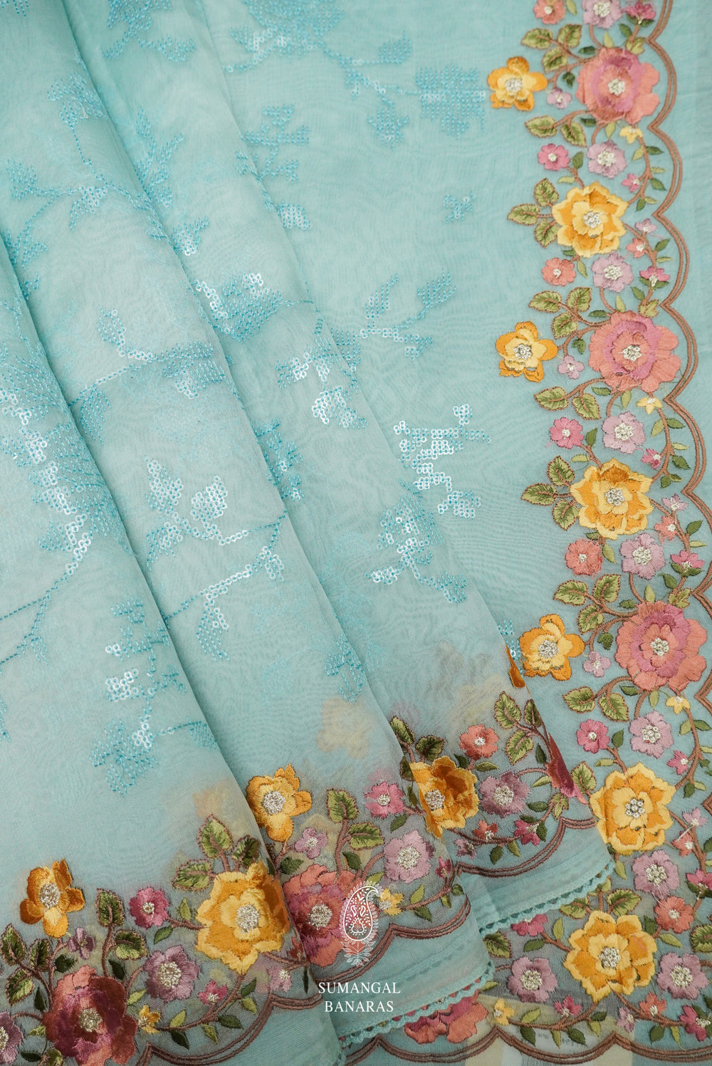 Handwoven Sky Blue Banarasi Organza Saree