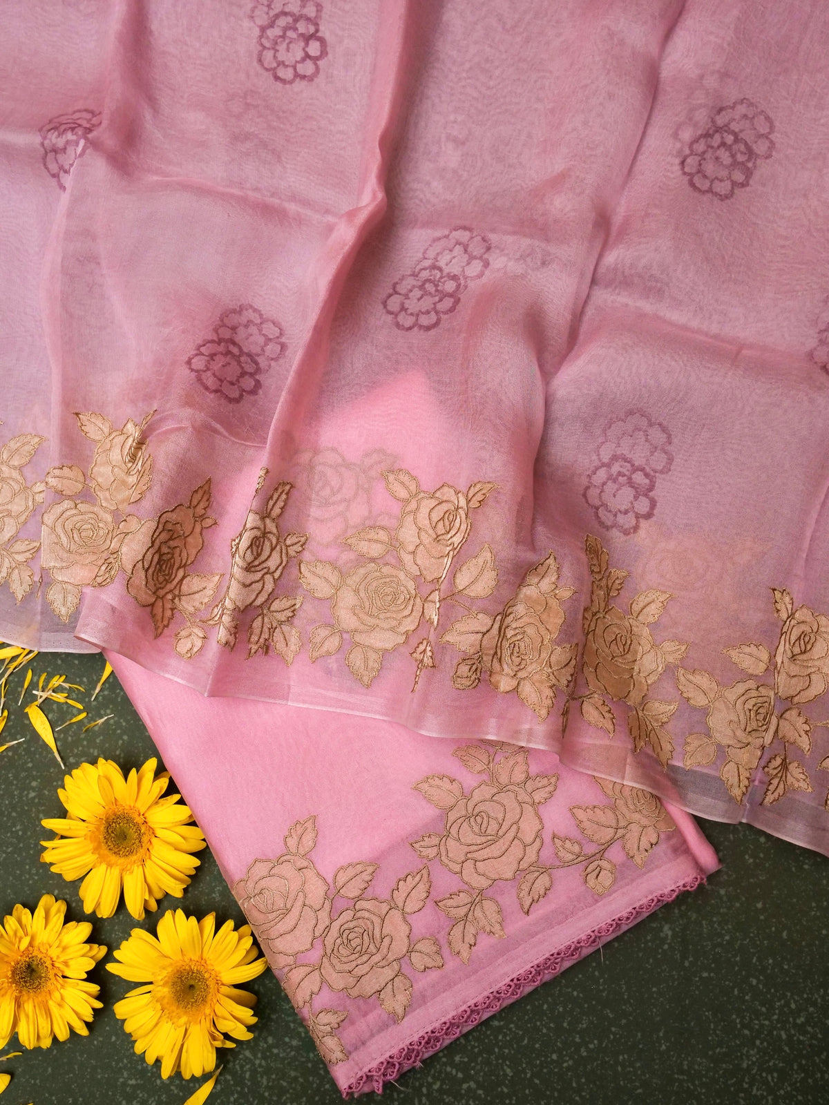 Designer Pink Kora Silk Suit