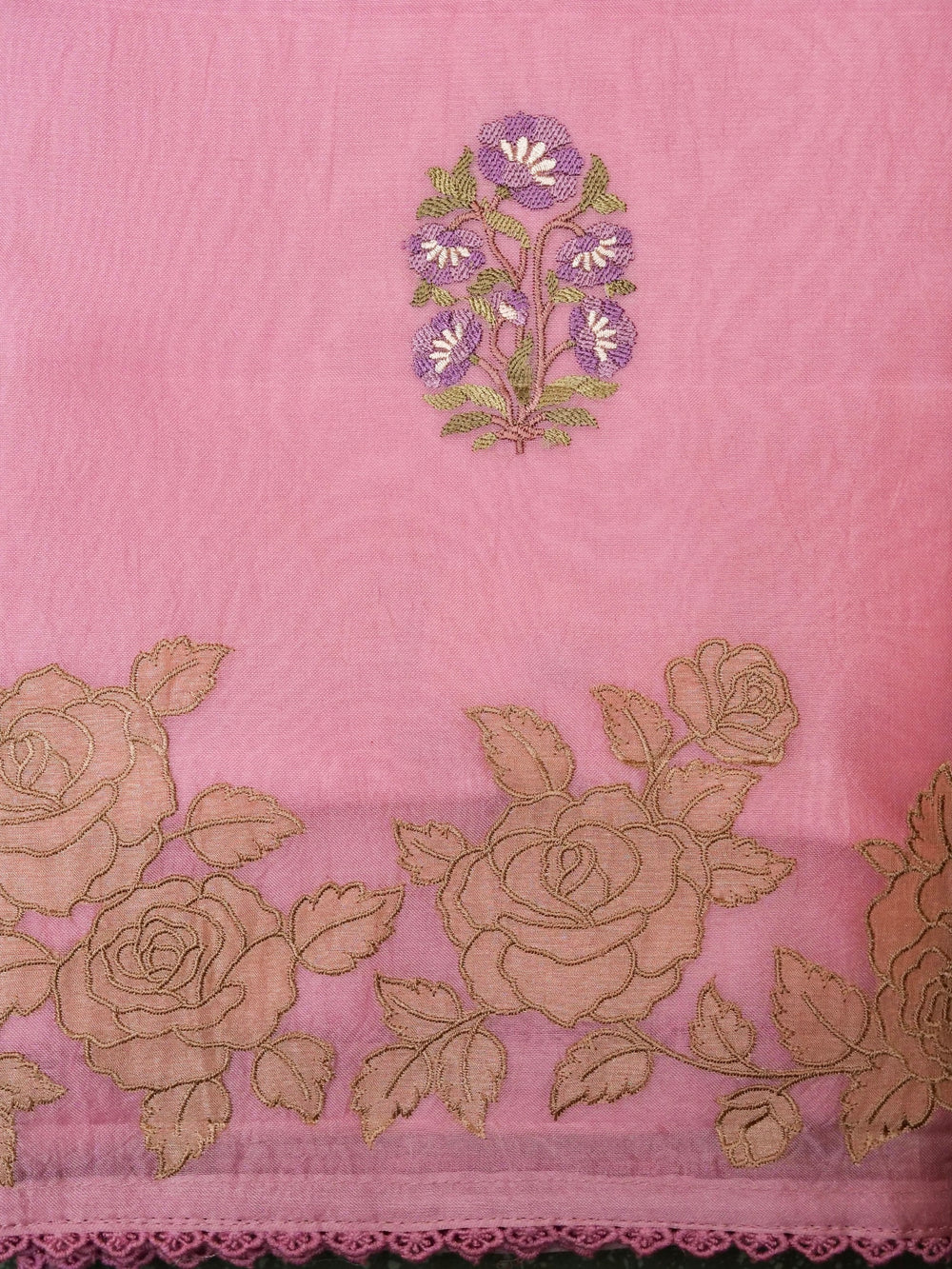 Designer Pink Kora Silk Suit