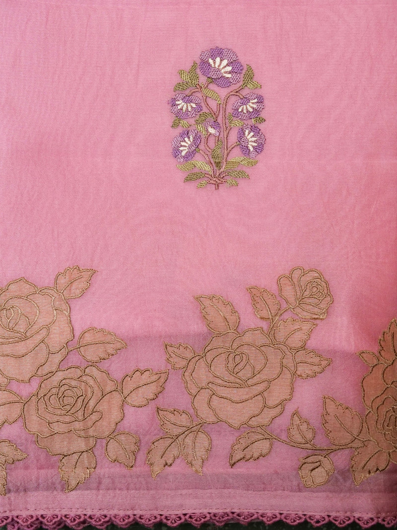 Designer Pink Kora Silk Suit