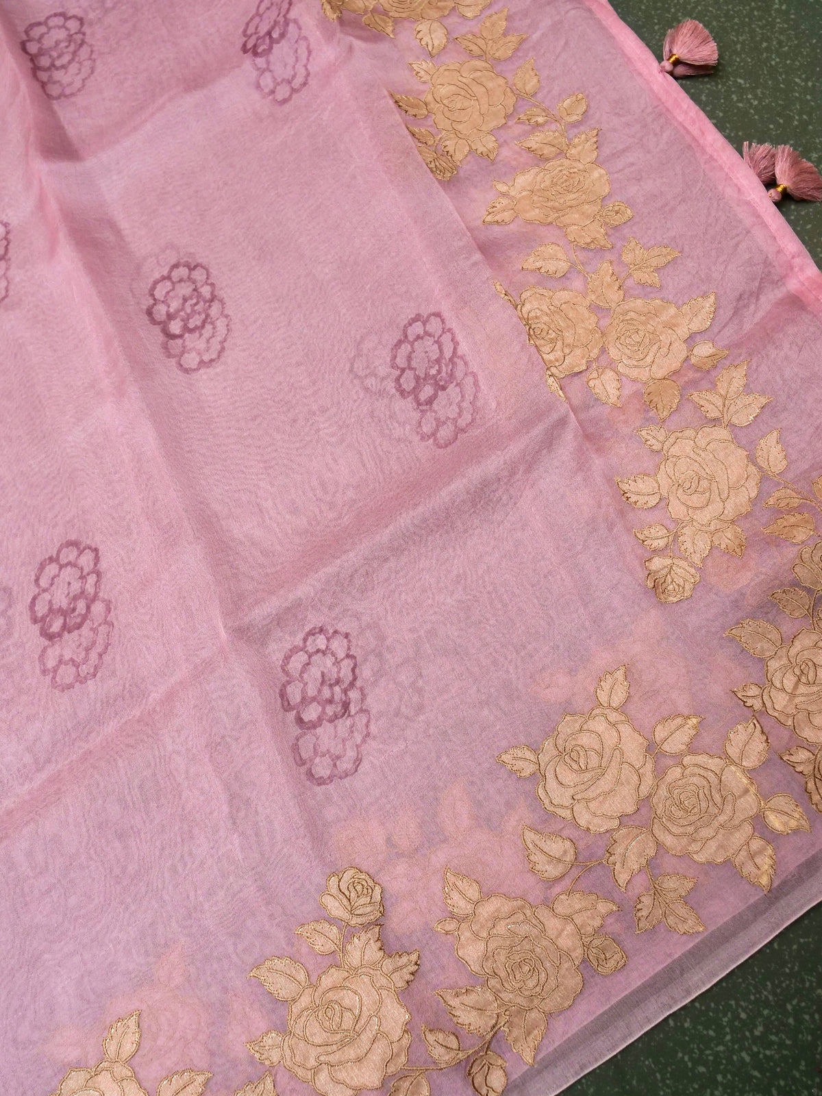 Designer Pink Kora Silk Suit