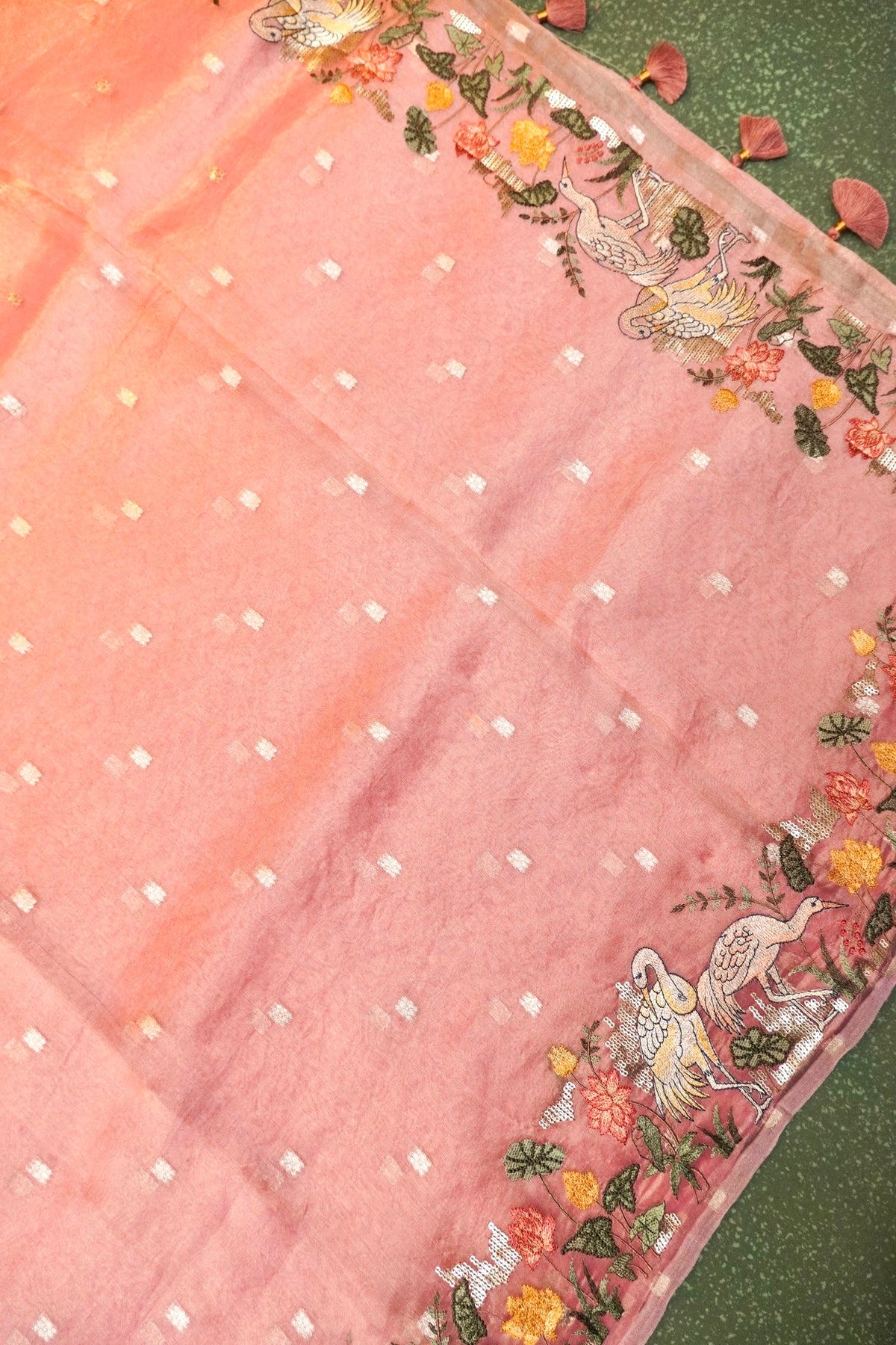 Handwoven Peach Banarasi Organza Silk Saree