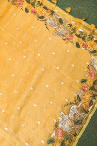 Handwoven Pastel yellow Banarasi Organza Silk Saree