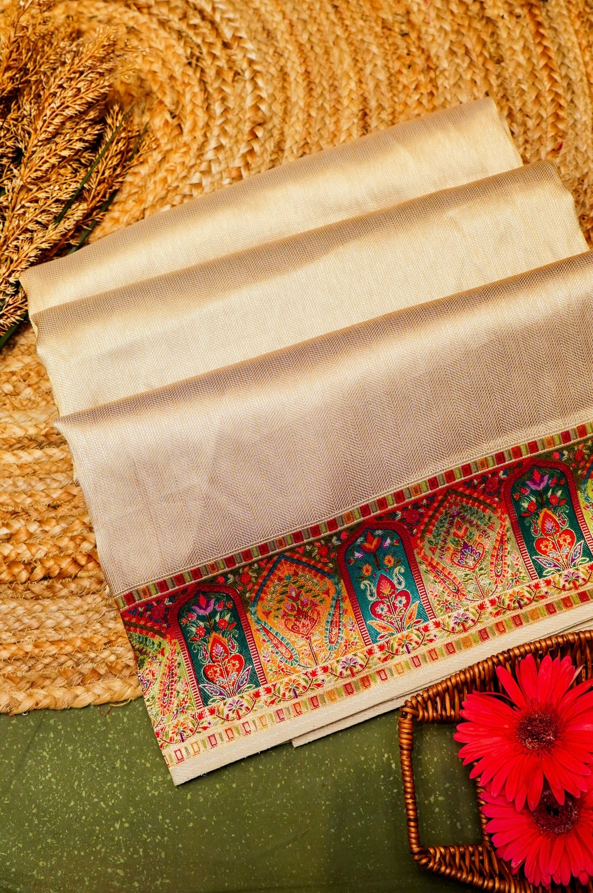 Banarasi Beige Blended Moonga Silk Saree