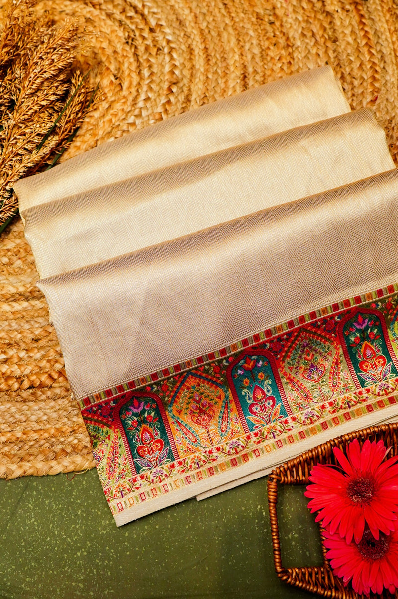 Banarasi Beige Blended Moonga Silk Saree
