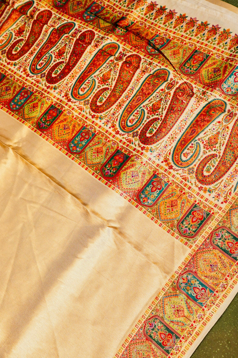 Banarasi Beige Blended Moonga Silk Saree