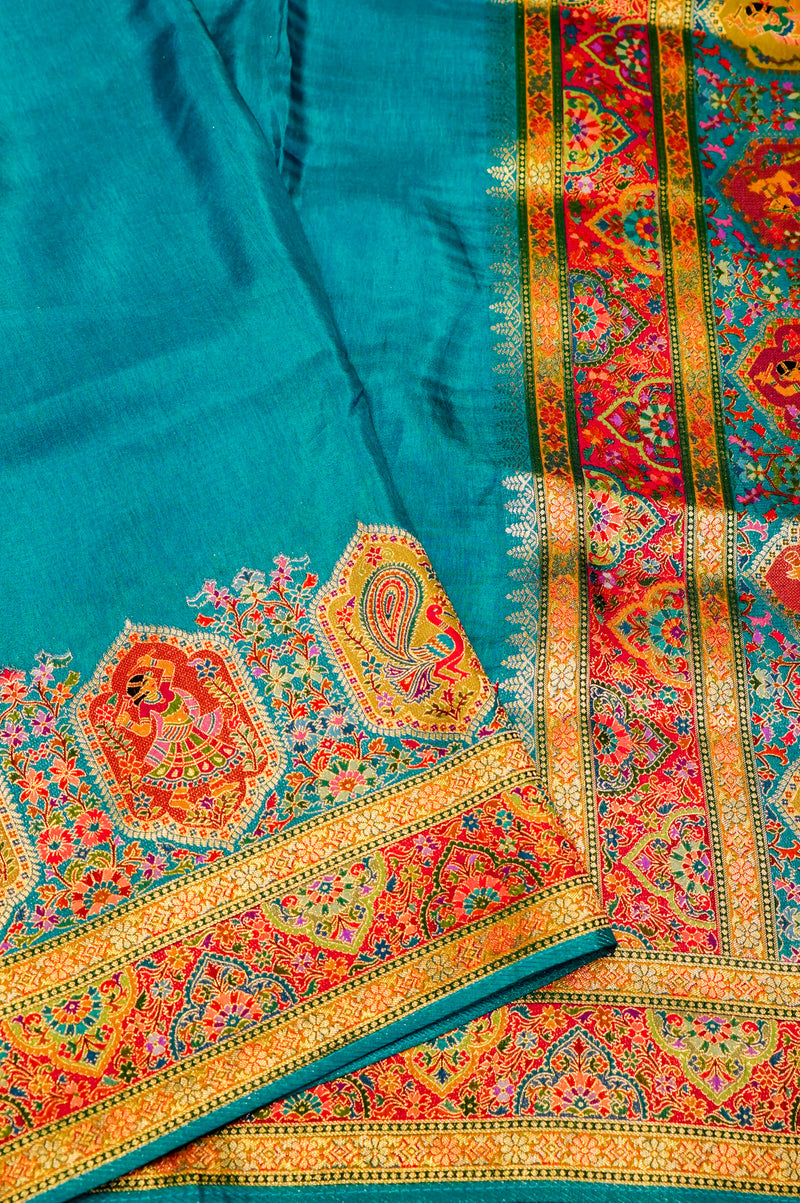 Banarasi Sky Blue Blended Moonga Silk Saree