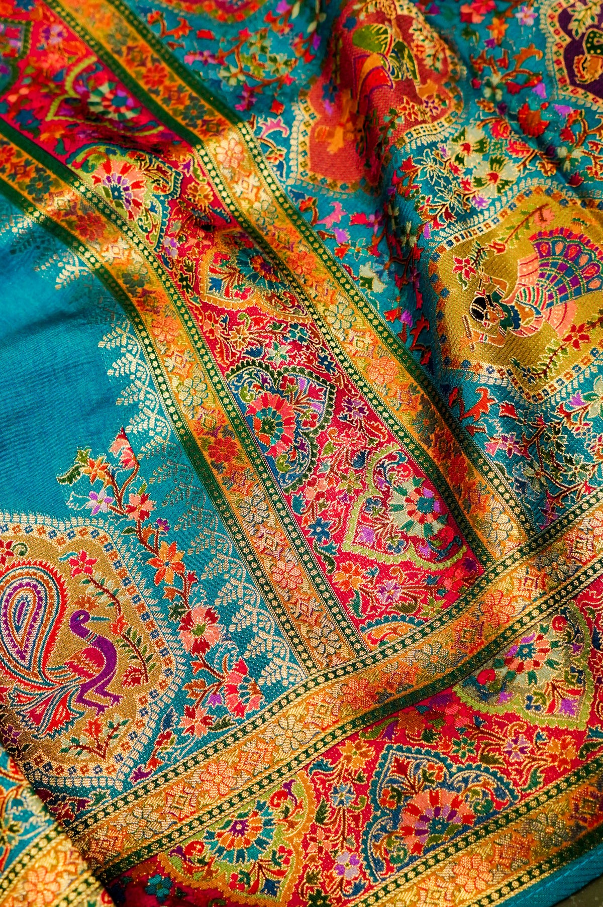 Banarasi Sky Blue Blended Moonga Silk Saree
