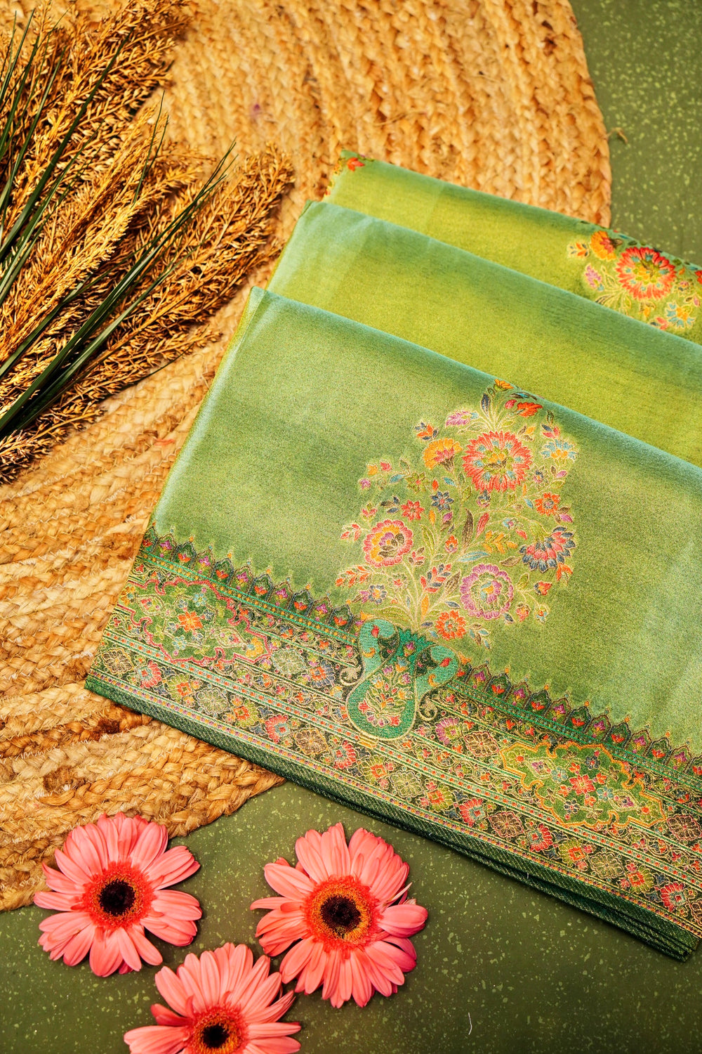 Banarasi Light Green Blended Tissue Georgette Saree
