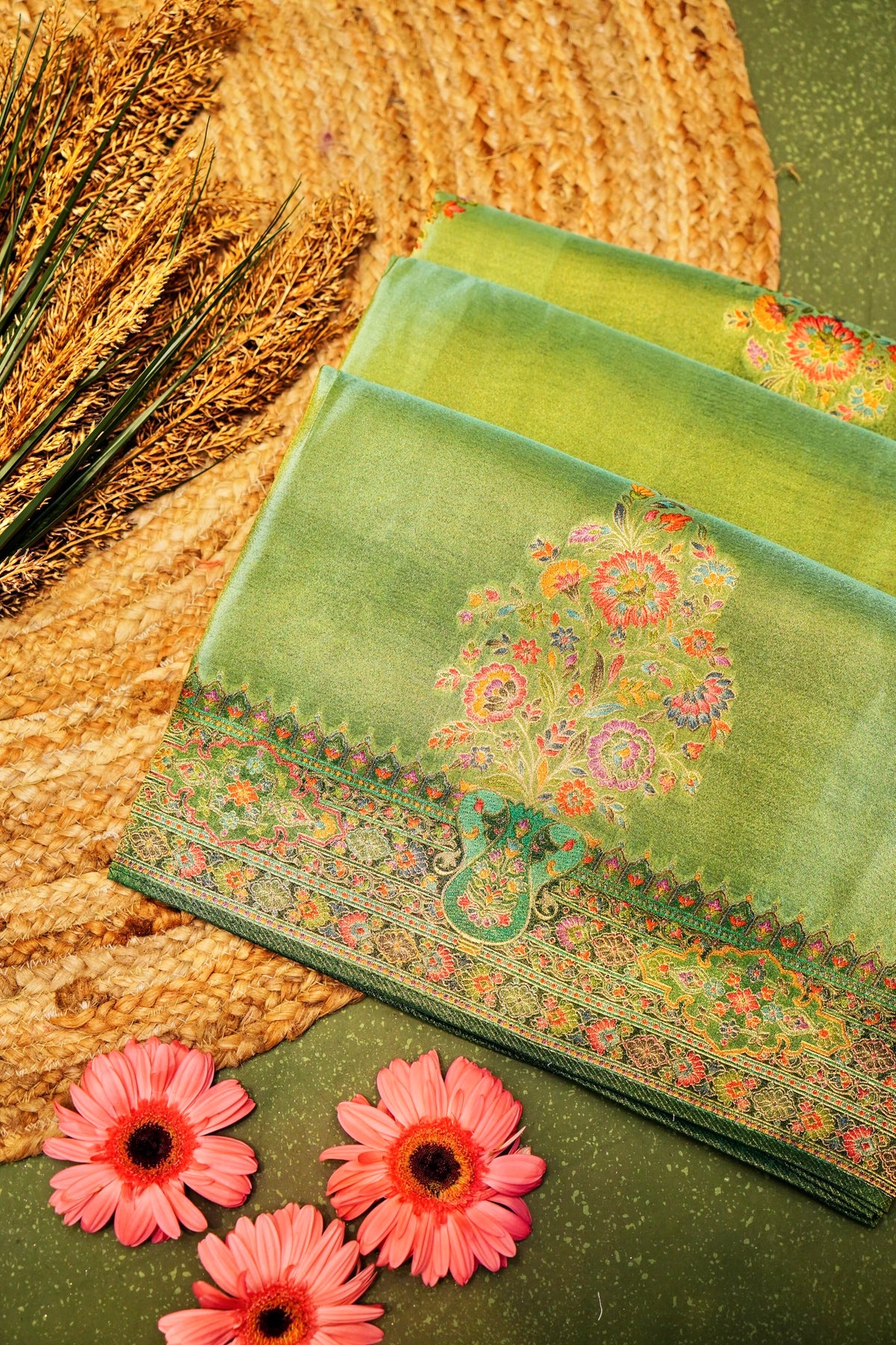 Banarasi Light Green Blended Tissue Georgette Saree