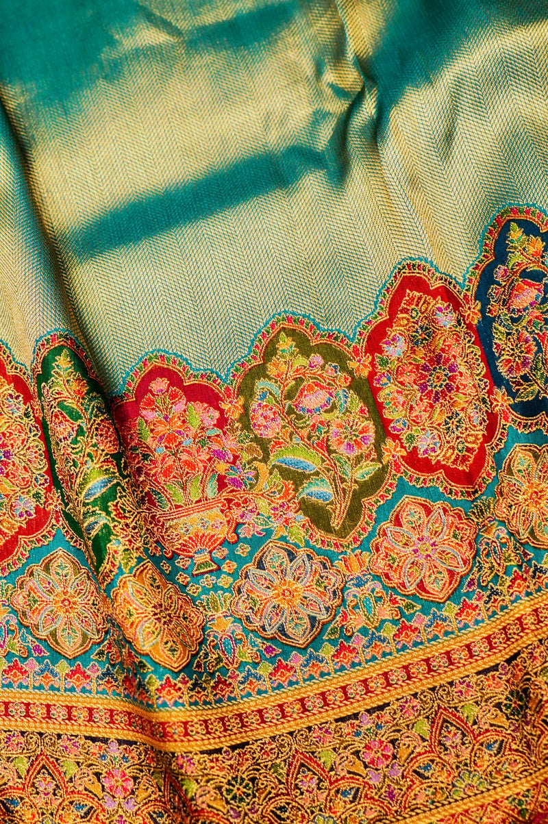 Banarasi Peacock Blue Blended Moonga Silk Saree
