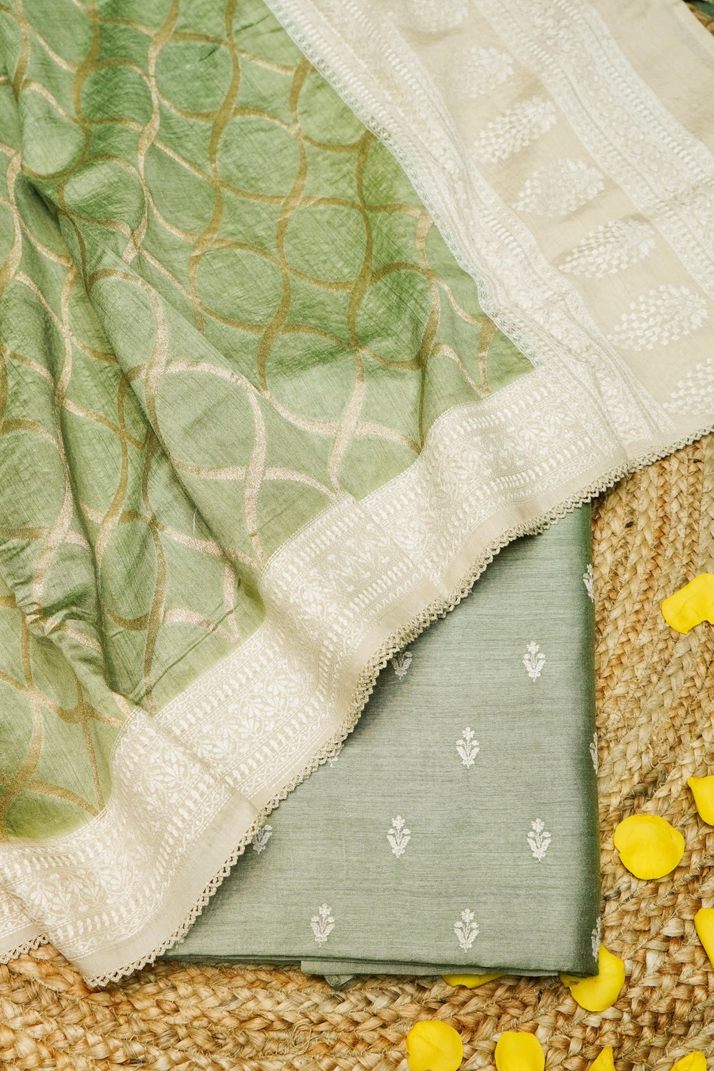 Designer Pista Green Moonga Silk Suit