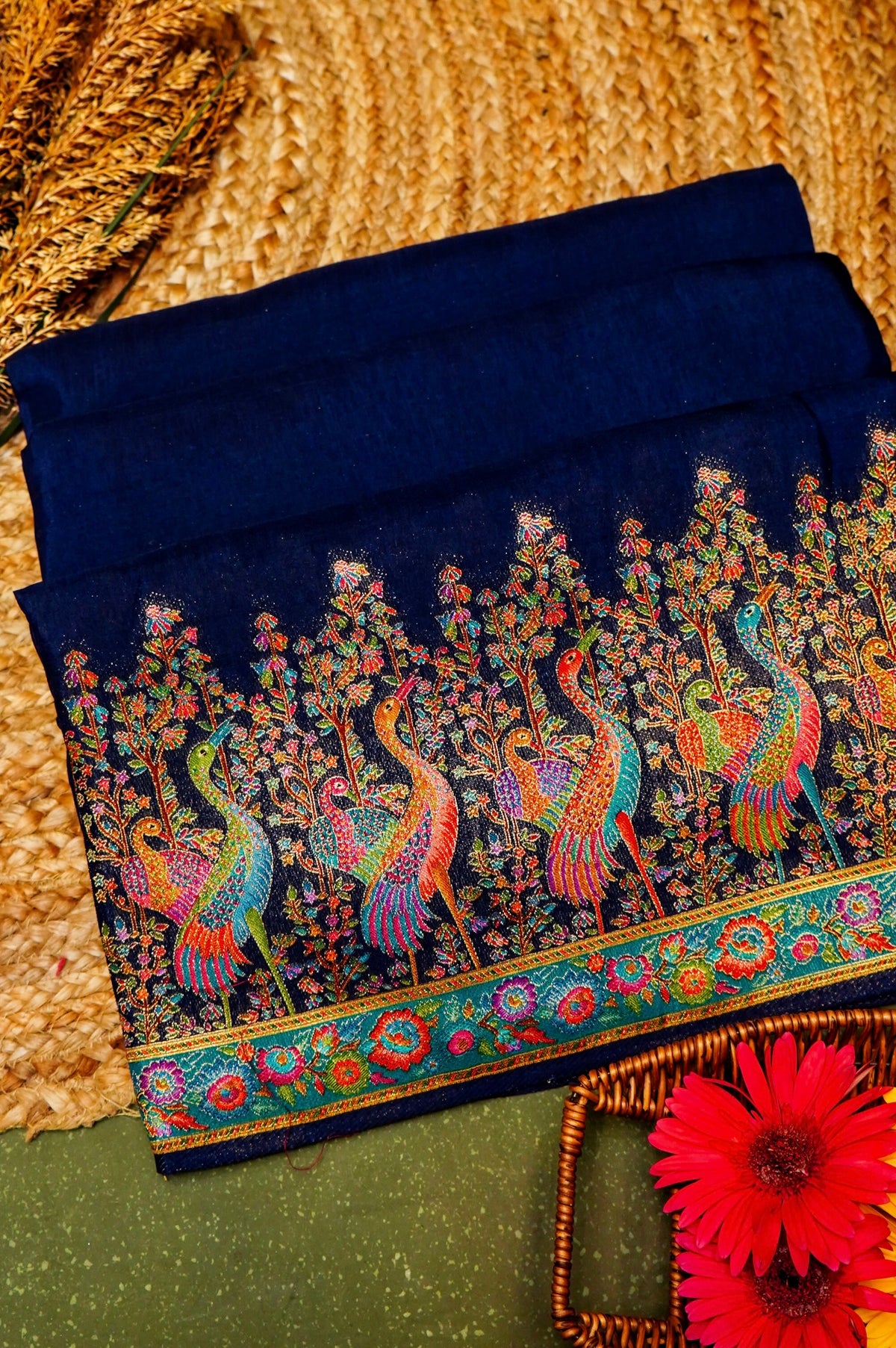 Banarasi Navy Blue Blended Moonga Silk Saree