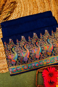 Banarasi Navy Blue Blended Moonga Silk Saree