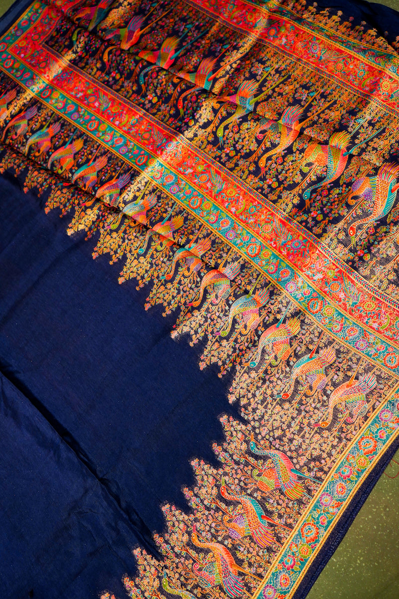 Banarasi Navy Blue Blended Moonga Silk Saree