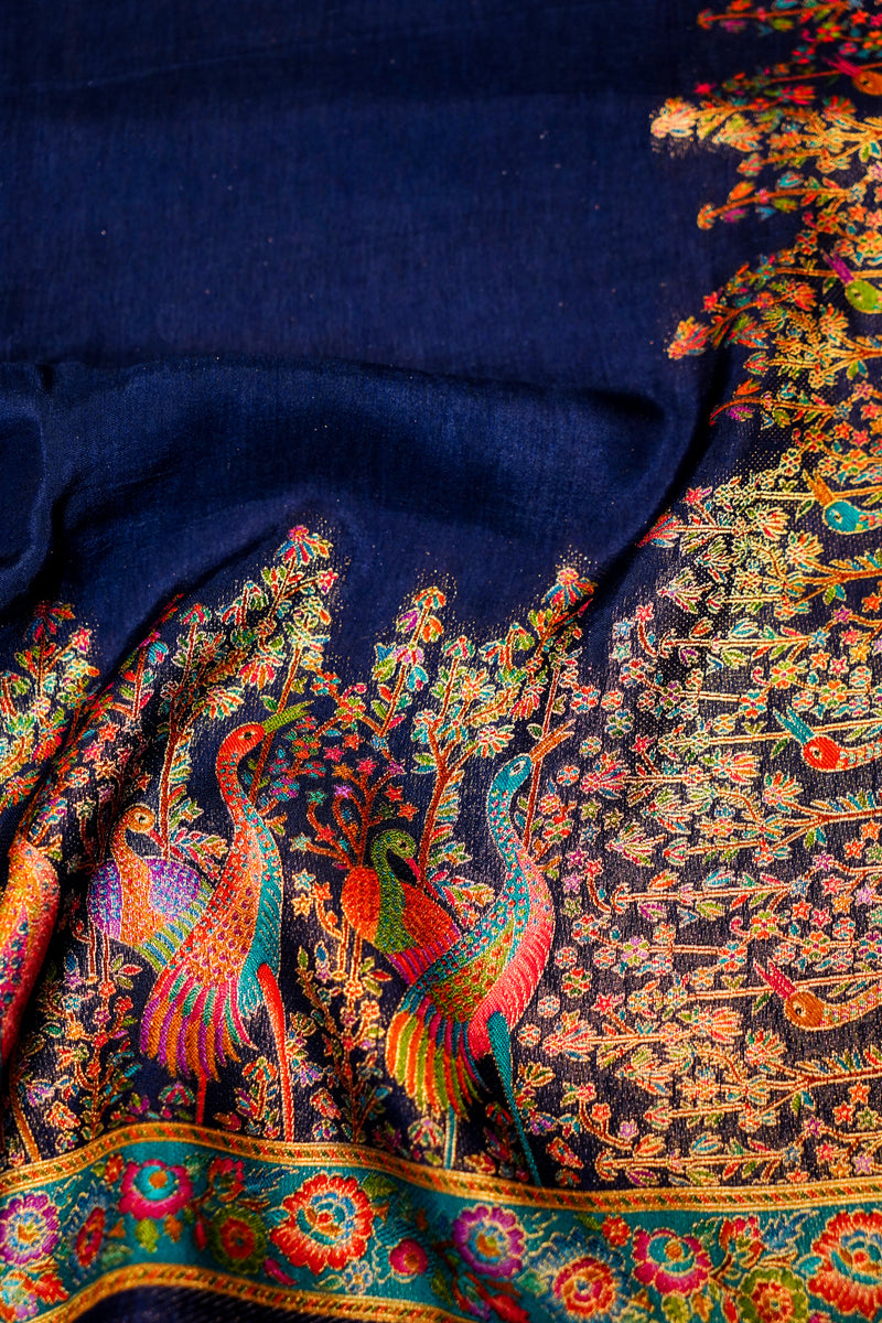 Banarasi Navy Blue Blended Moonga Silk Saree