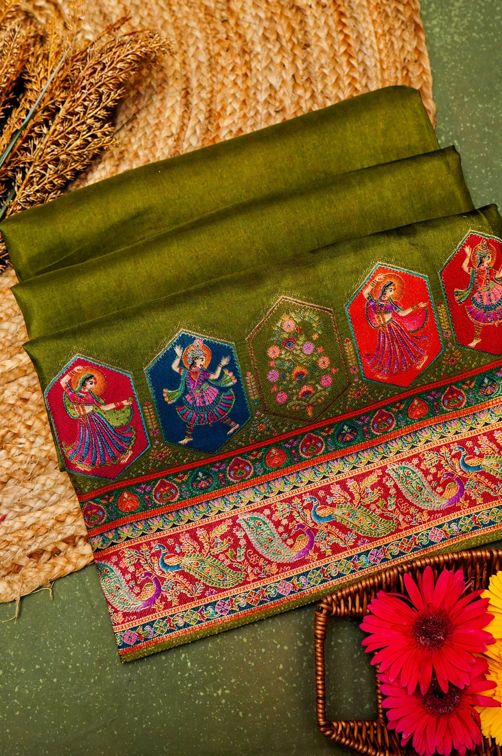 Banarasi Mehdi Green Blended Moonga Silk Saree