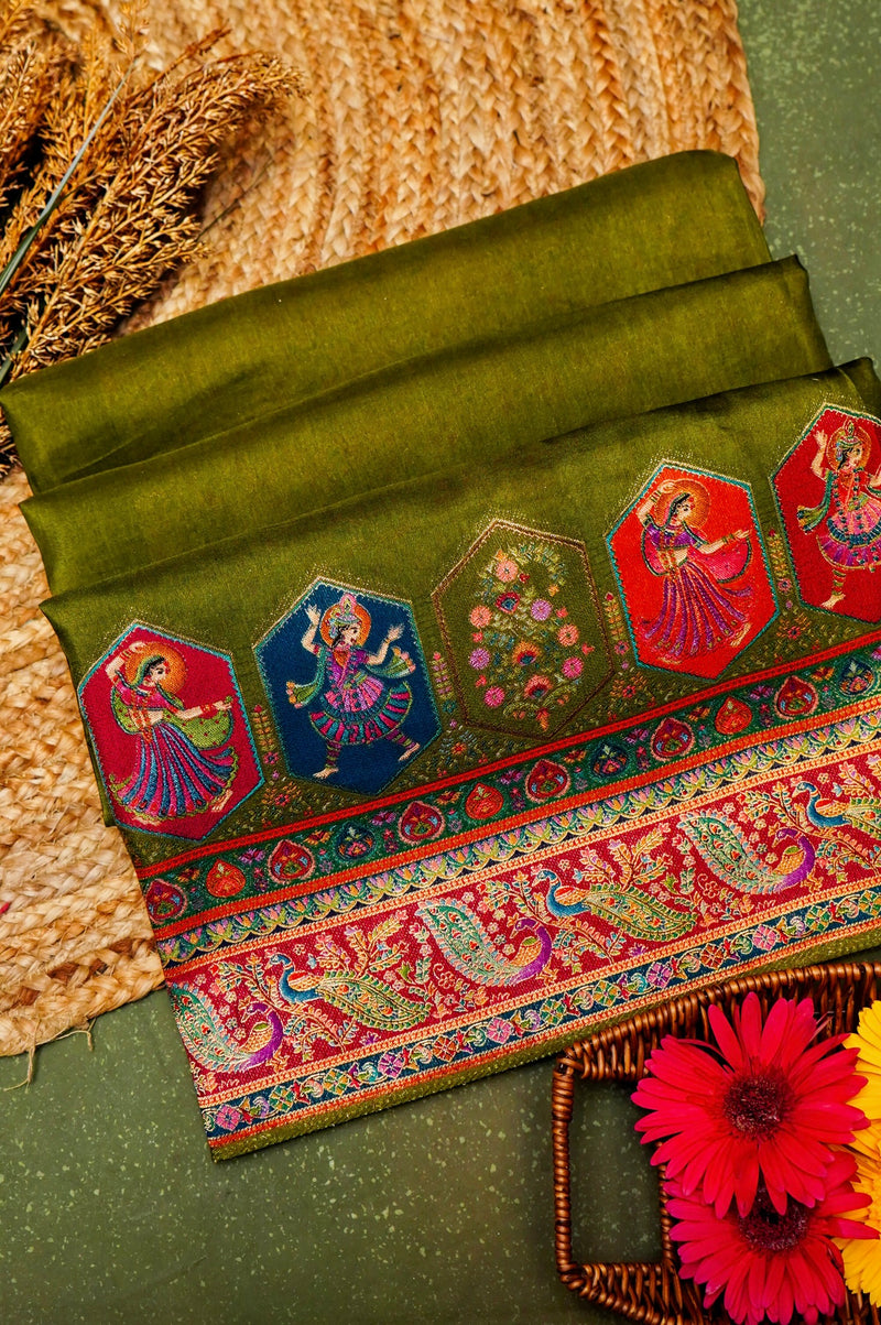 Banarasi Mehdi Green Blended Moonga Silk Saree
