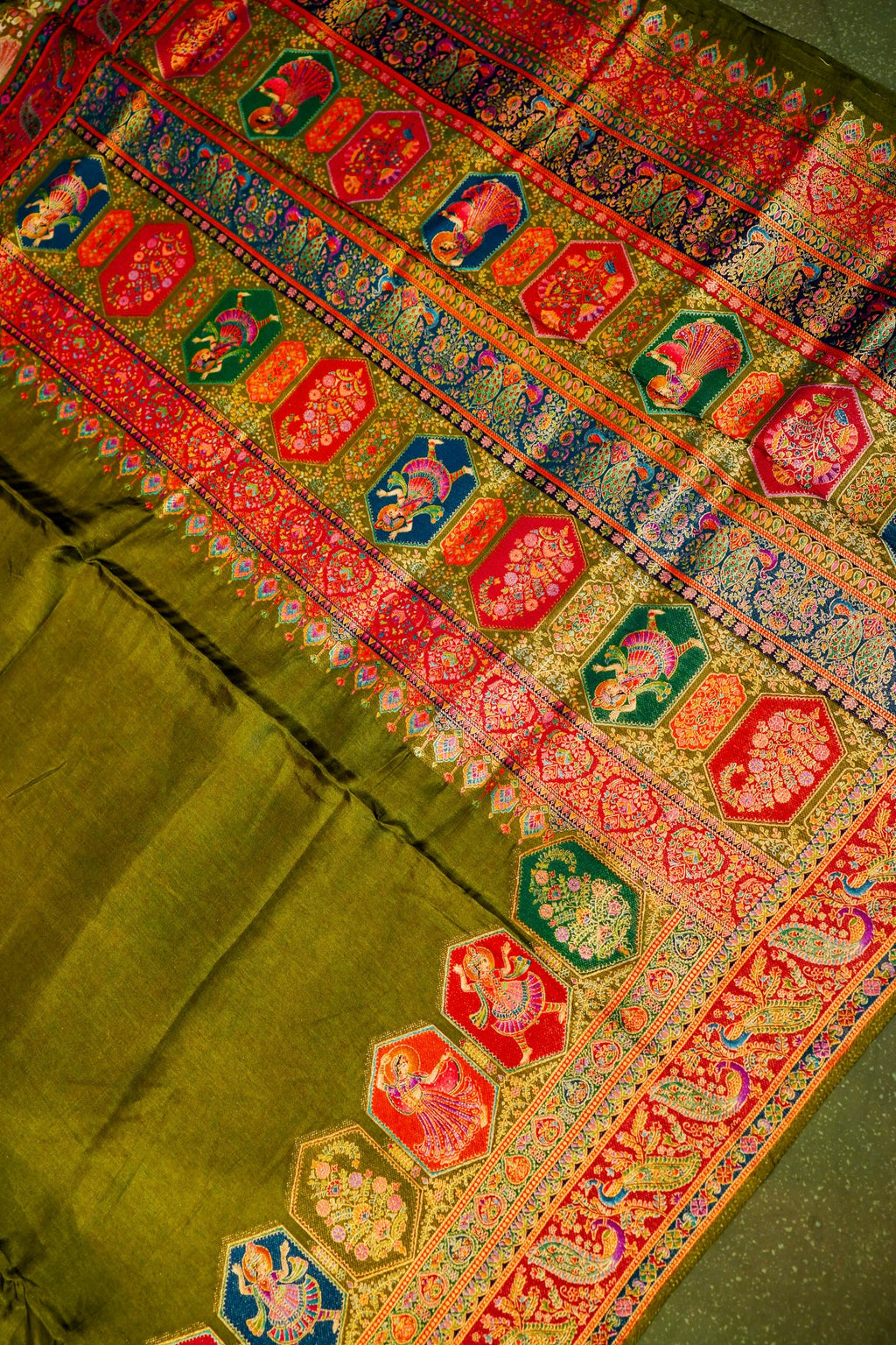 Banarasi Mehdi Green Blended Moonga Silk Saree