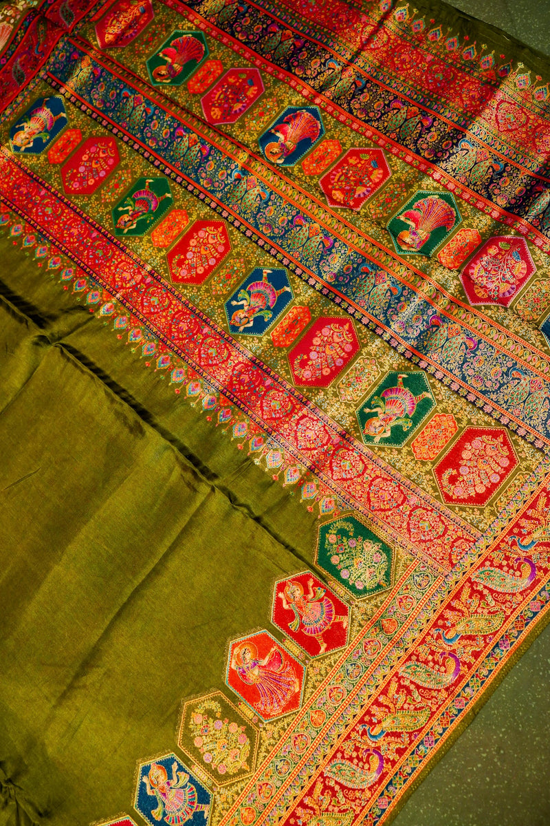 Banarasi Mehdi Green Blended Moonga Silk Saree
