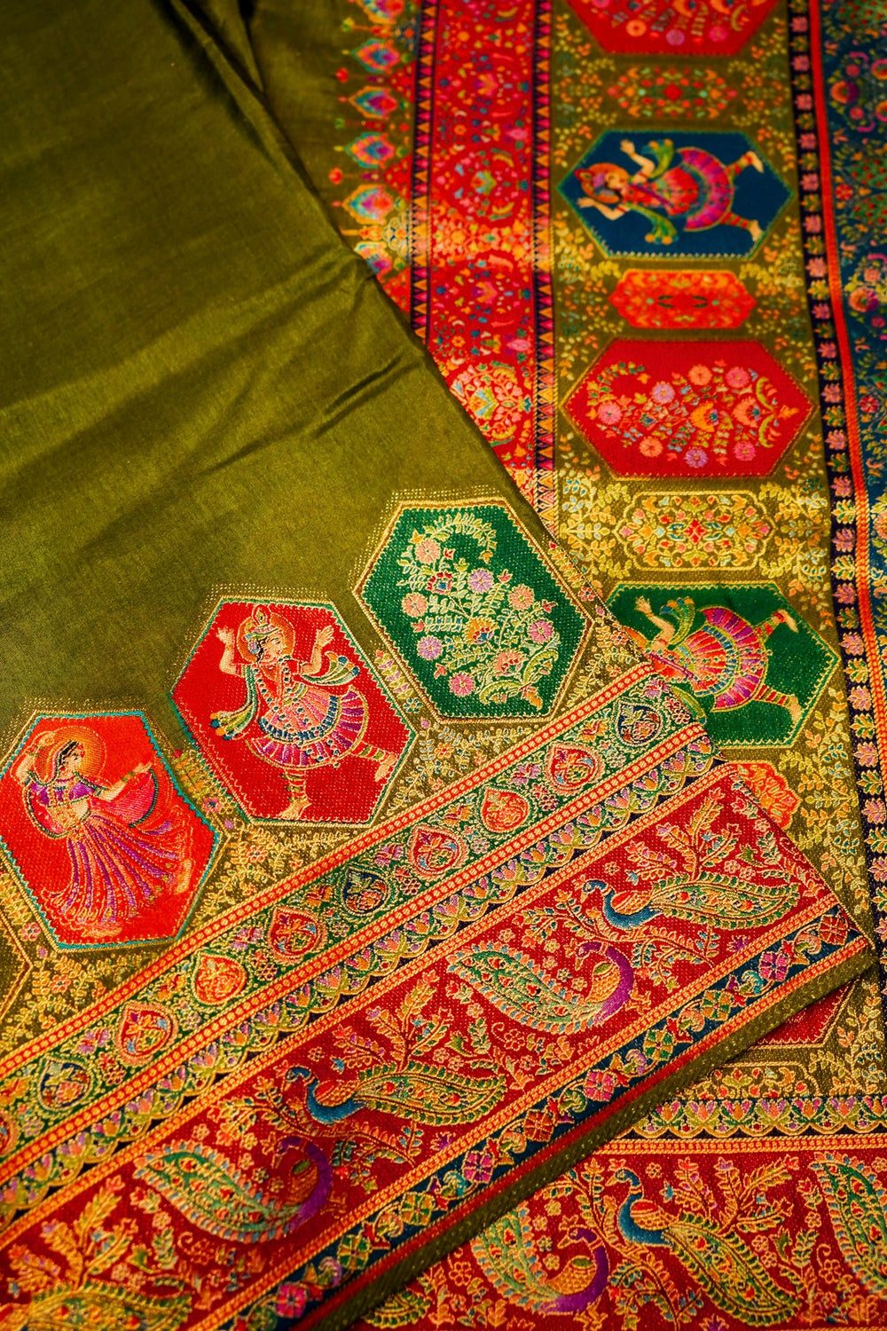 Banarasi Mehdi Green Blended Moonga Silk Saree