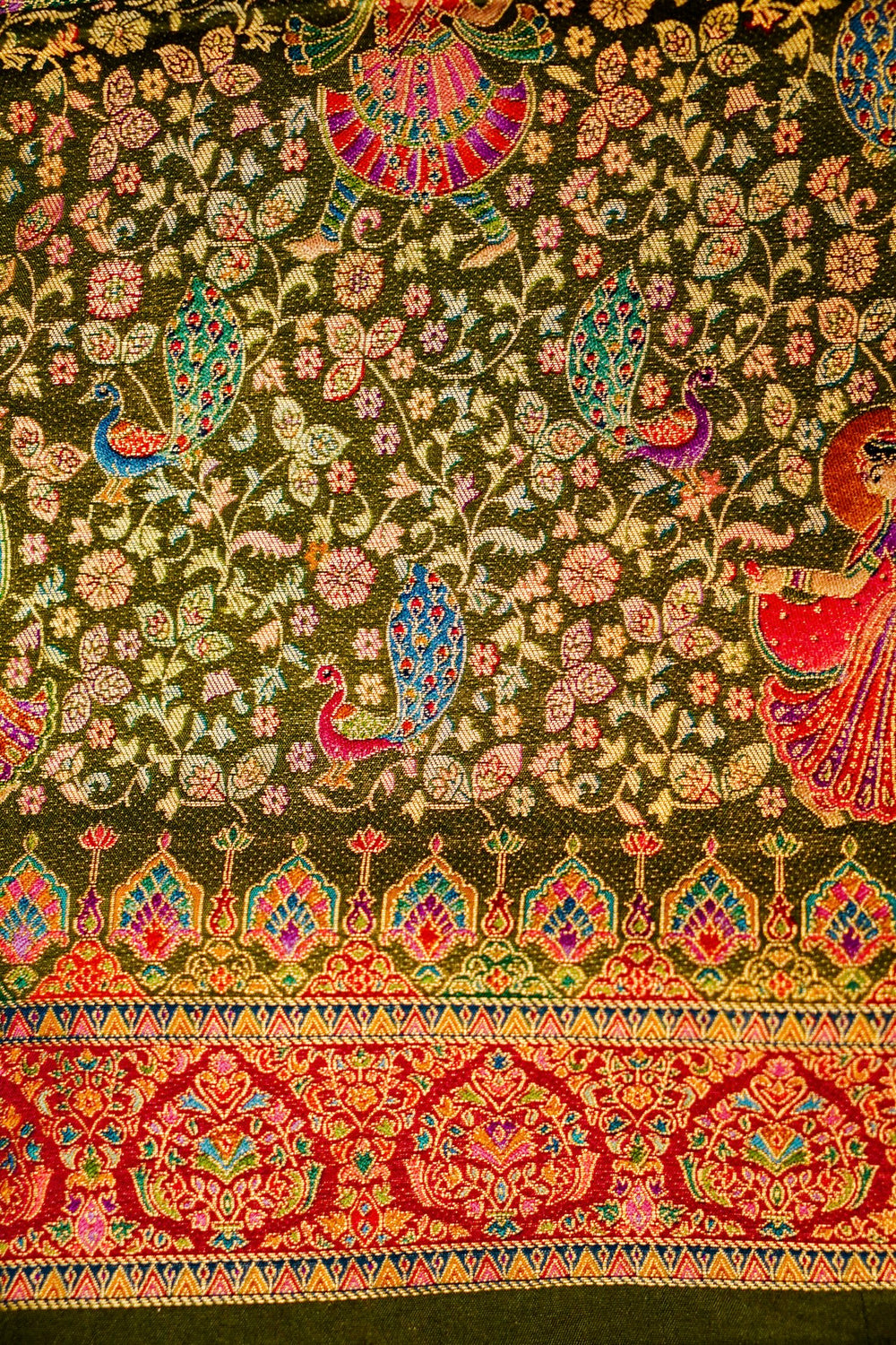 Banarasi Mehdi Green Blended Moonga Silk Saree
