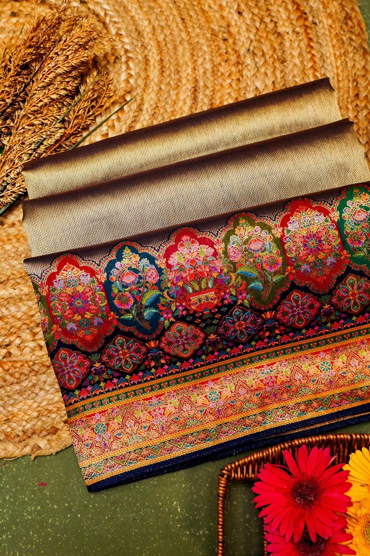 Banarasi Navy Blue Blended Moonga Silk Saree