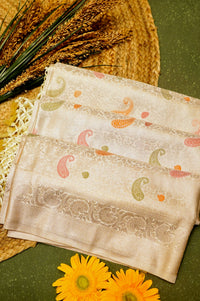 Handwoven Off White Banarasi Blended Silk Saree