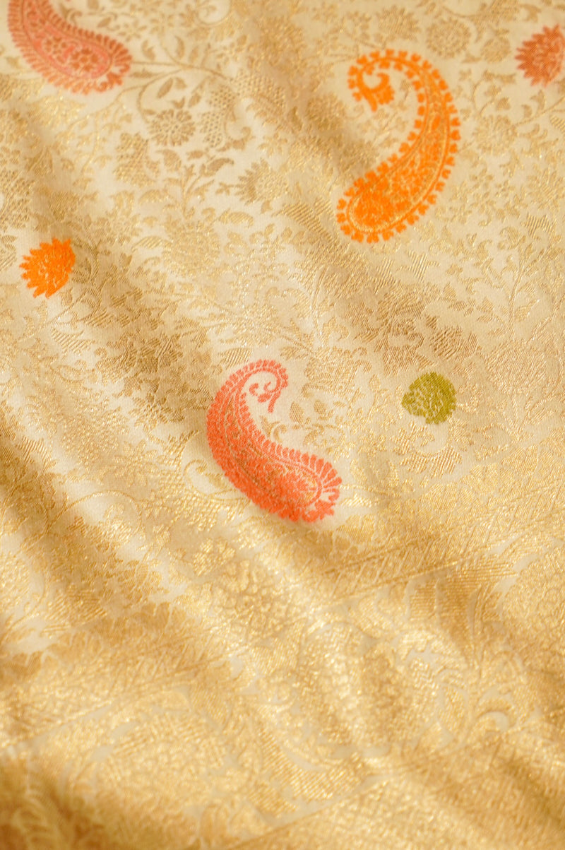 Handwoven Off White Banarasi Blended Silk Saree