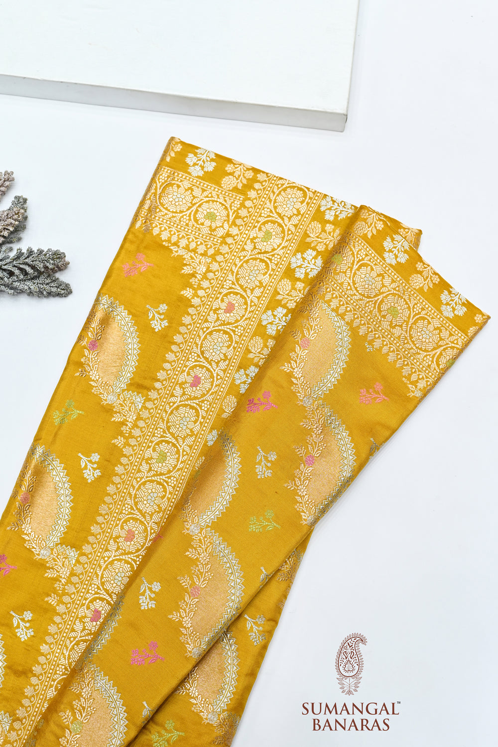 Honey Yellow Meenakari Katan Silk Handwoven Banarasi Saree