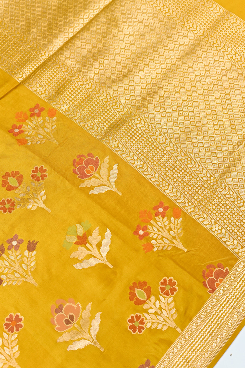 Honey Yellow Jamdani Katan Silk Handwoven Banarasi Saree