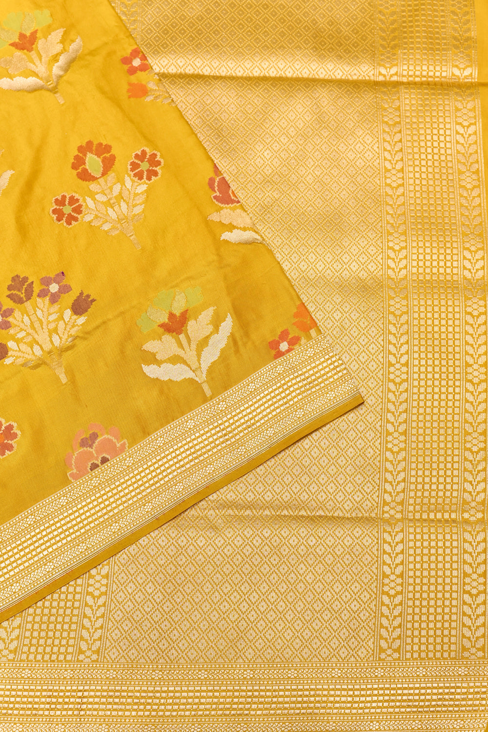 Honey Yellow Jamdani Katan Silk Handwoven Banarasi Saree