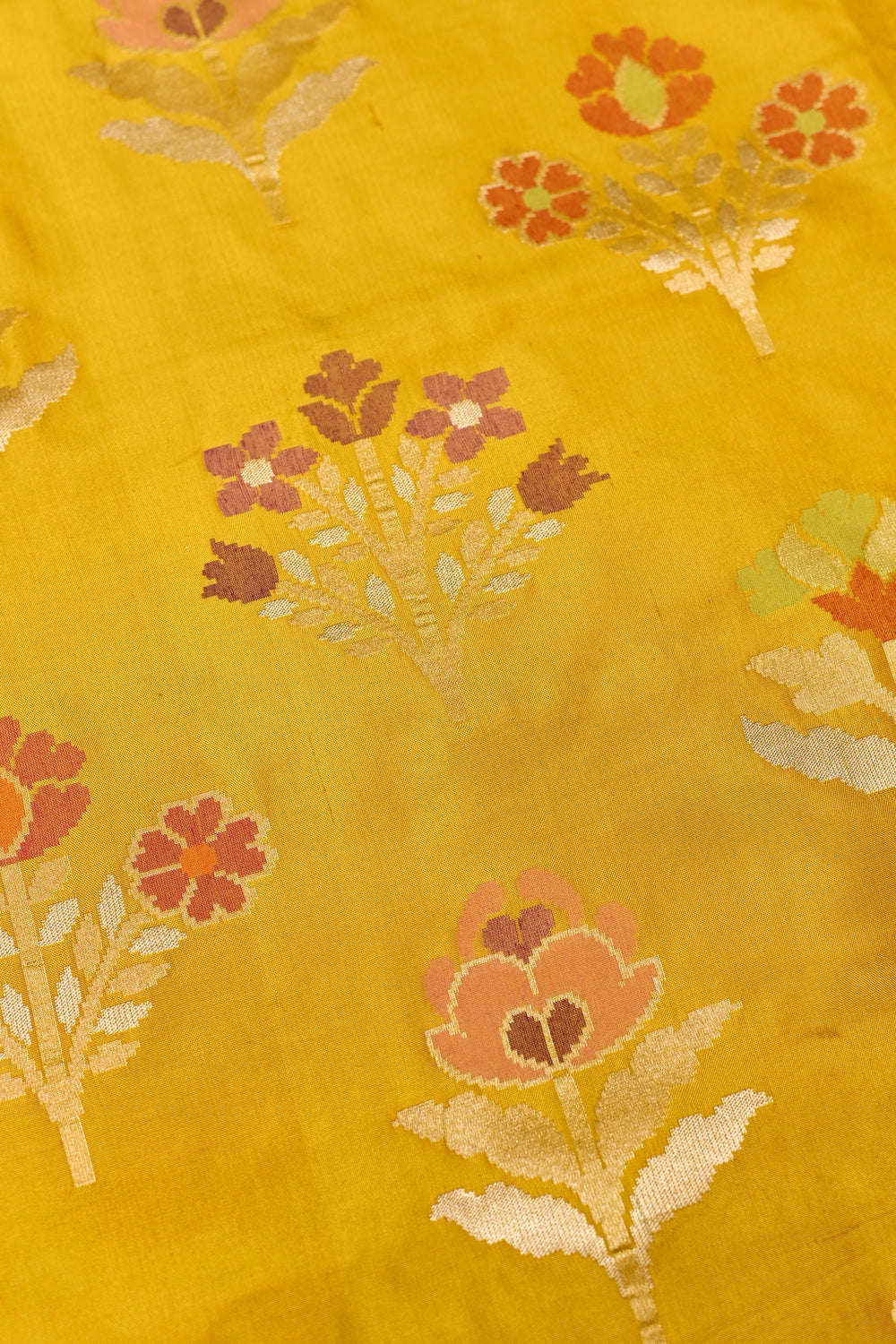 Honey Yellow Jamdani Katan Silk Handwoven Banarasi Saree
