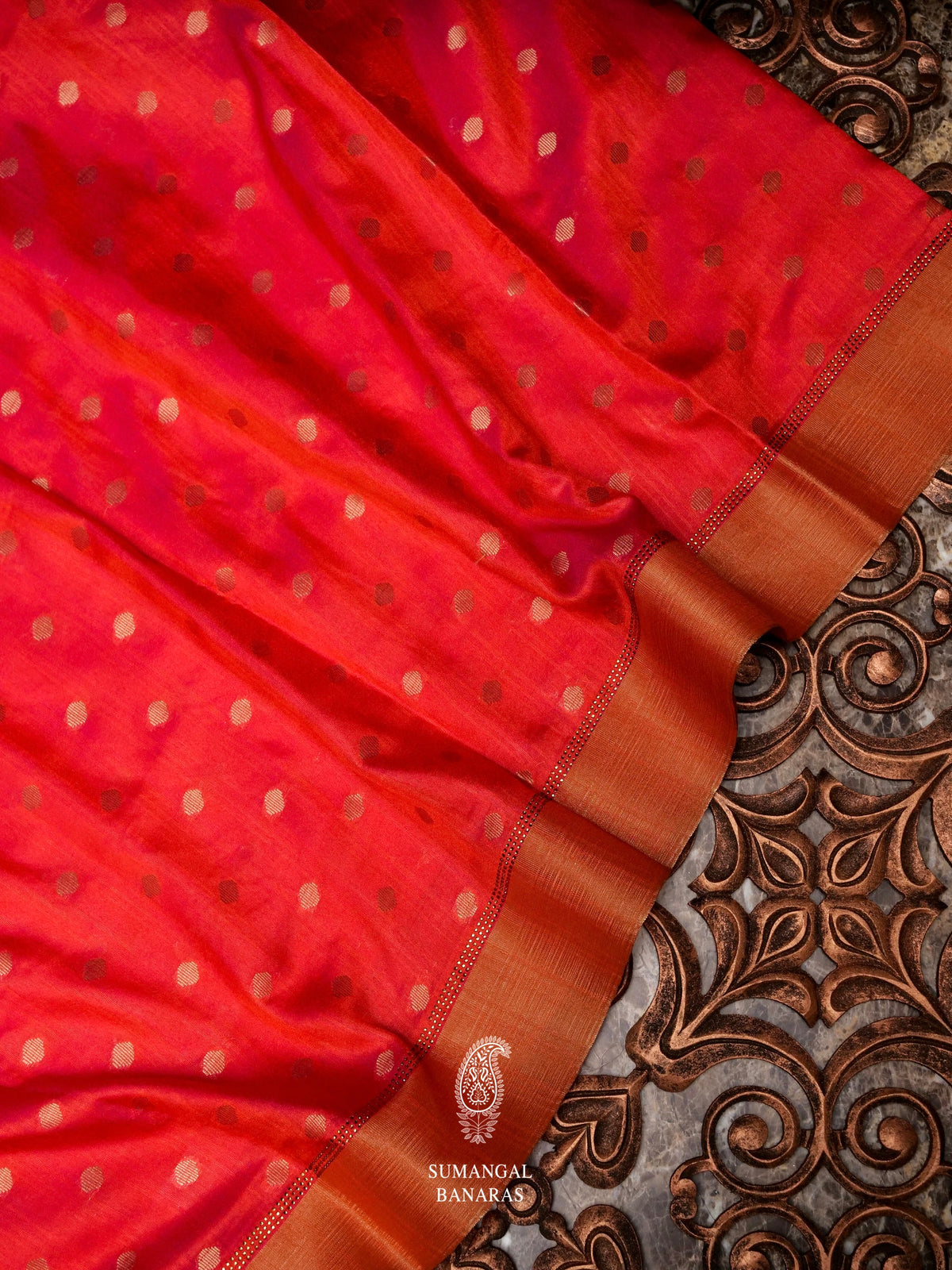 Banarasi Red Blended Tussar Silk Saree