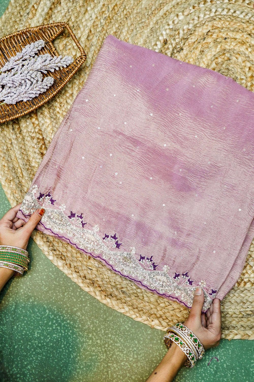 Designer lavender Tissue Silk Saree