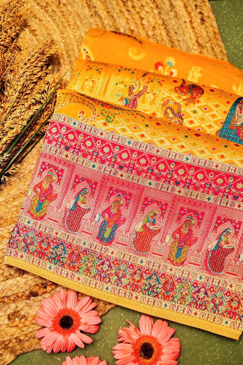 Banarasi Yellow Blended Moonga Silk Saree