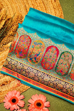 Banarasi Teal Blue Blended Moonga Silk Saree